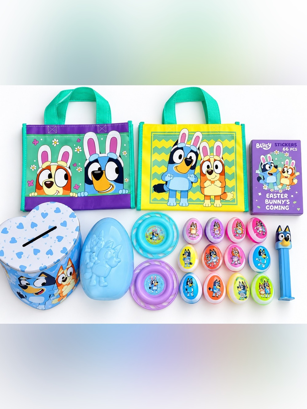 Bluey Easter Gift Basket Lot Eggs Bags PEZ Frisbees Stickers